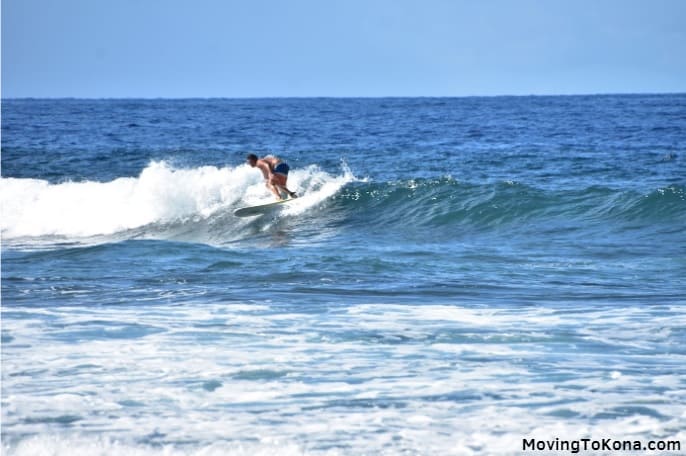 Surfing off the Hawaiian coastline.