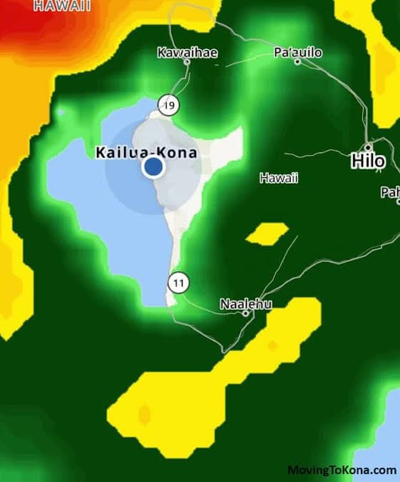 A weather report that shows Kailua-Kona getting far less rain than the rest of the island.